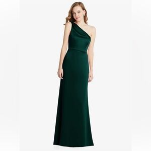 LOVELY LB028 SHIRRED ONE-SHOULDER SATIN TRUMPET DRESS IN EVERGREEN SIZE 20 NWT